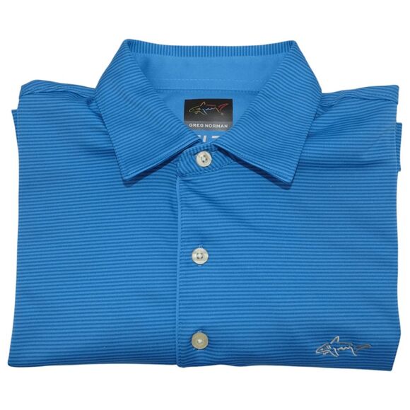 Greg Norman ML75 PlayDry Men’s Golf Performance Polo Shirt Blue Stripe Size M - Picture 1 of 7